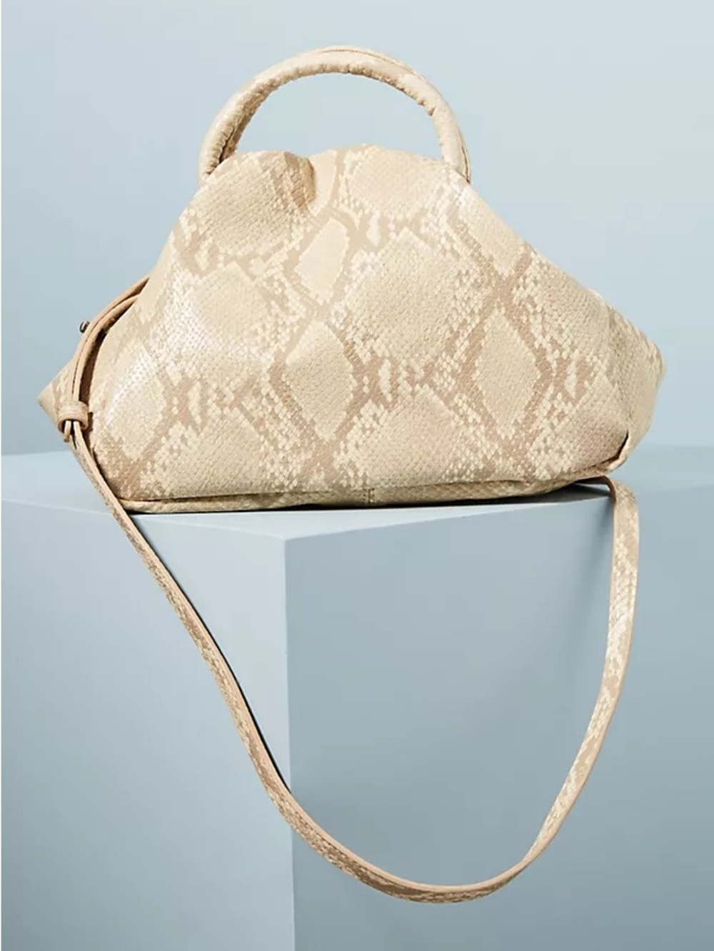 Anthropologie || Celina Slouchy Tote Bag Crossbody Strap Snake Tan Cream Beige